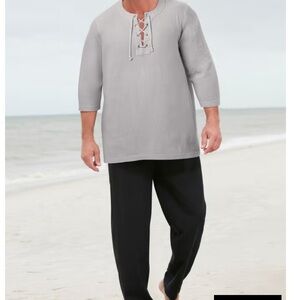 KS Island Gauze Lace-Up Shirt 3Xl in sand grey beach vacay